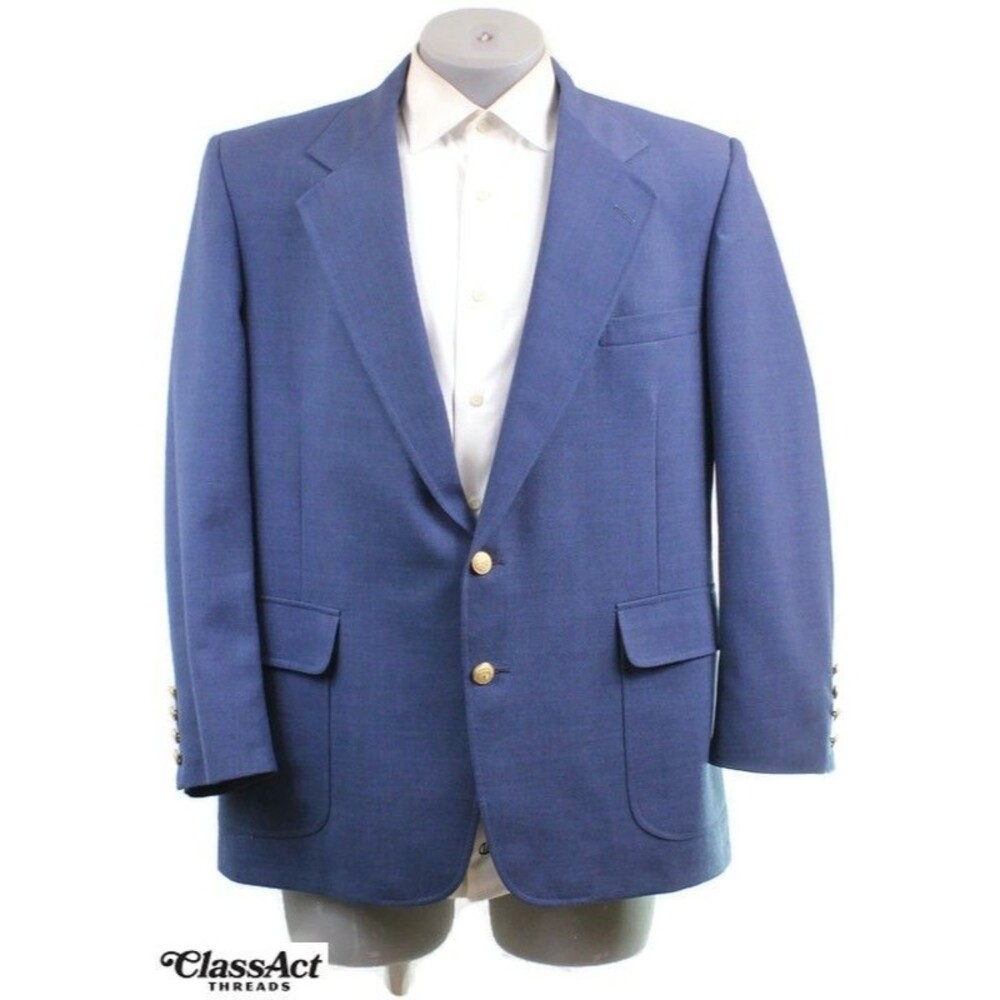 Gordon Thomas Blue Wool 2 Gold Button Sport Coat Blazer 46R